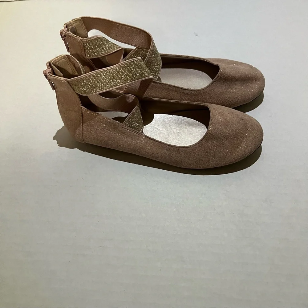 The Children’s Place Girls‎ Gold Glitter pink Ballet Flats Ankle Strap Size 2